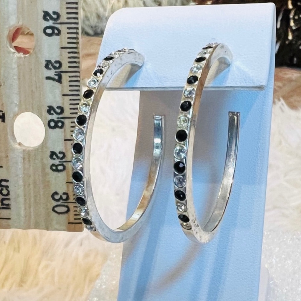 Silvertone With Bling Accents, Open Hoop Pierced … - image 4